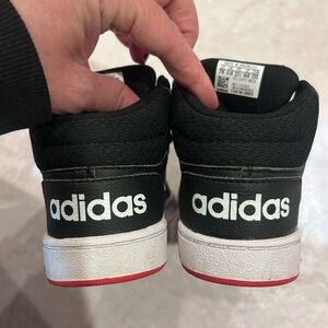 Adidas Kids Black and White Sneakers with Red Accents